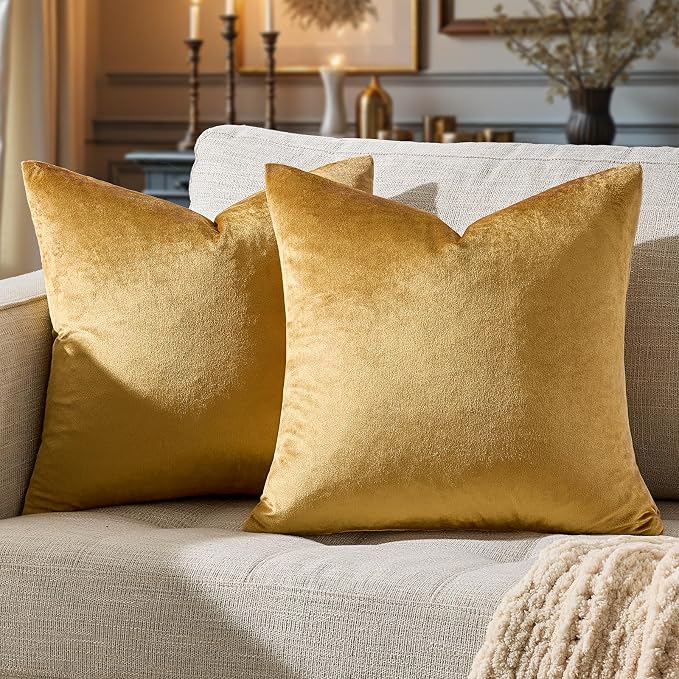 GIGIZAZA Golden Throw Pillow Covers 16x16 Decorative Velvet Cushion Covers Pack by GIGIZAZAFocusingonhomedecoration