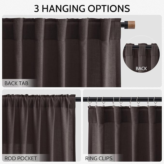 Nanspring Cocoa Coffee Linen Curtains 84 Inch Length 2 Panels Set - Image 3
