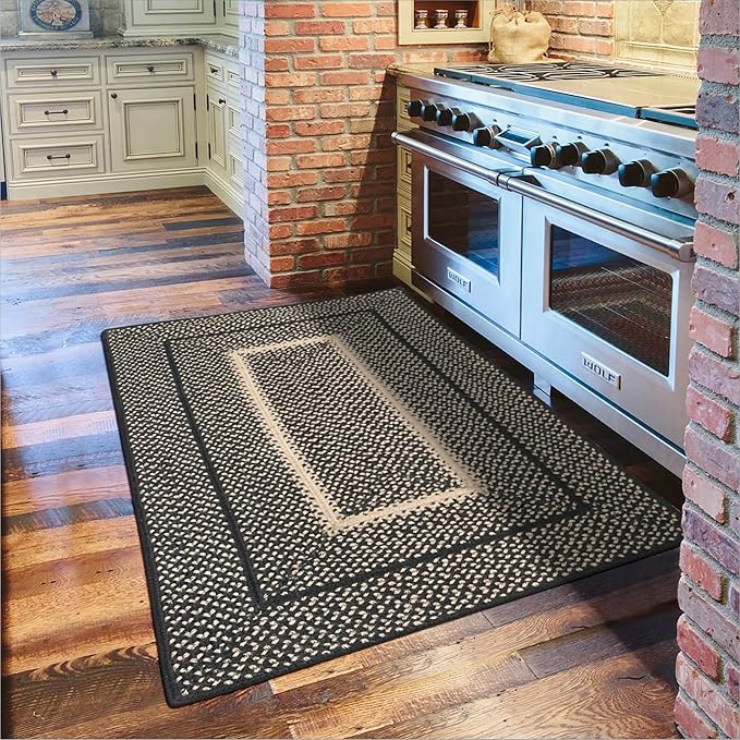 Homespice Manchester Black Braided Runner Rug, Jute, 22x72 Rectangle - Perfect Country Primitive Decor for Kitchen, Bathroom, Everywhere