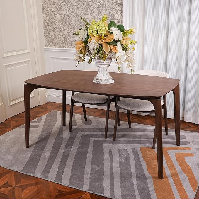 CONSDAN Dining Table Set for 4-6, Includes 1 Table & 4 Chairs, Walnut Veneer Top, Solid Wood Frame, Natural Wood Grain, Easy Assembly, Modern Design