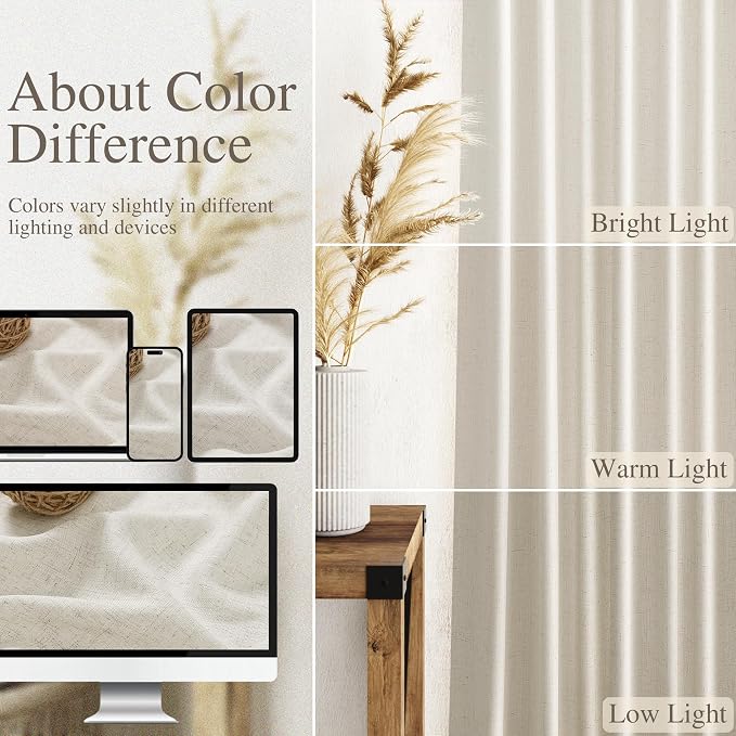 Nanspring Mousse White Linen Curtains 120 Inches Long - Image 3