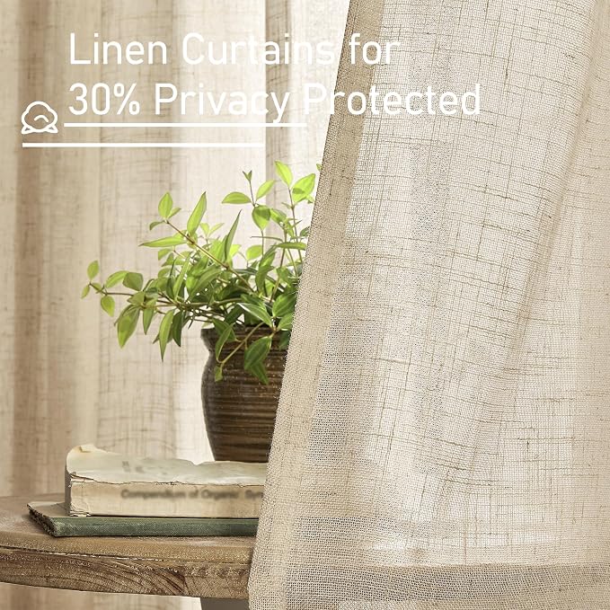 LAMIT Semi Sheer Short Linen Curtains 24 Inch Long, Light Filtering Panels Back - Image 5