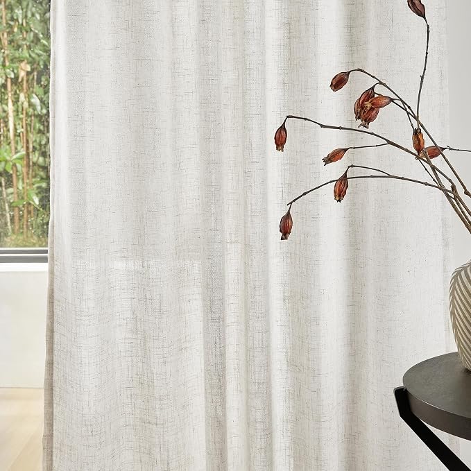 MYSKY HOME Linen Curtains for Sliding Glass Door, Back Tab Semi Sheer Curtain - Image 4