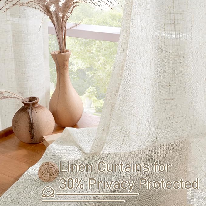 LAMIT Natural Ivory Linen Semi Sheer Curtains 84 inch Length, Cream Light - Image 5