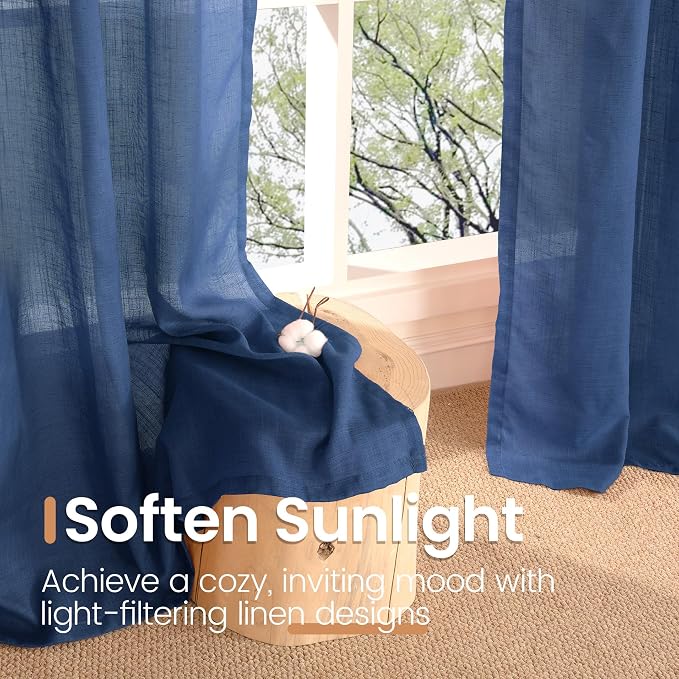 BGment Navy Blue Linen Curtains 54 Inch Length - Image 4