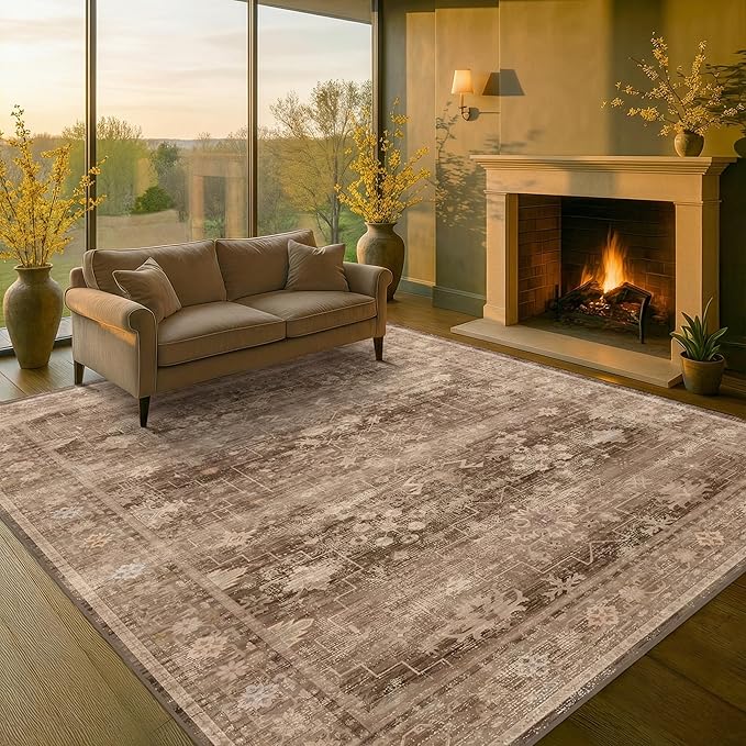 Hazo Haus Boho Brown Living Room Rug 7x9 by HazoHaus