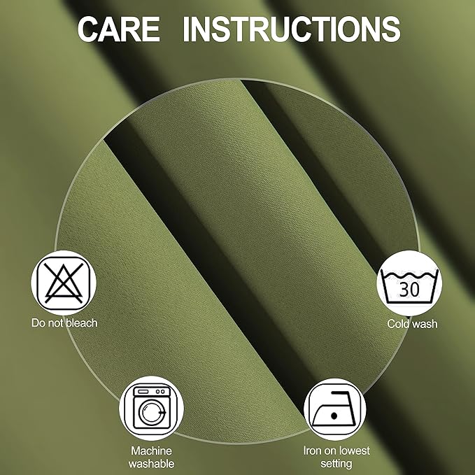 LEMOMO Oilve Green Blackout Curtains 38 x 54 Inch Length/Set of 2 Curtain - Image 4