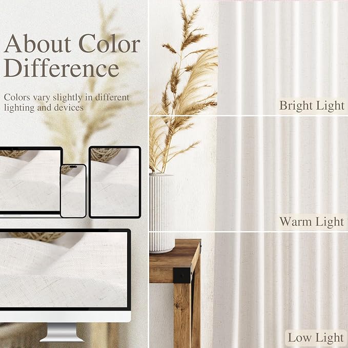 Nanspring Ivory White Linen Curtains 63 Inches Long - Image 5
