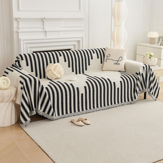 HAOMAIJIA Boho Sofa Covers for 2 Cushion Couch - Pet Friendly Soft Thick Non Slip Cover for Dogs - Washable Sectional L Shape Furniture Protector (Black, 71"x102")