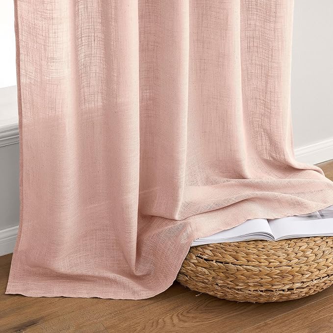 MIULEE Blush Pink Linen Curtains 84 Inches Long 2 Panels - Image 7