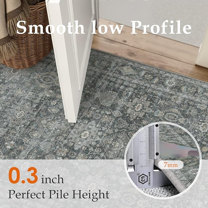 5x7 Washable Area Rug for Living Room Bedroom Vintage Black Grey Soft Low Pile - Image 5