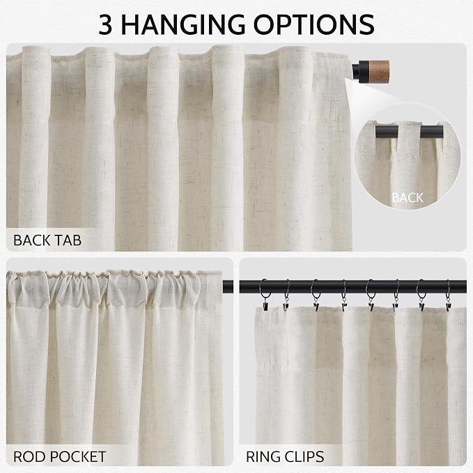 Nanspring Mousse White Linen Curtains 63 Inch Length - Image 2