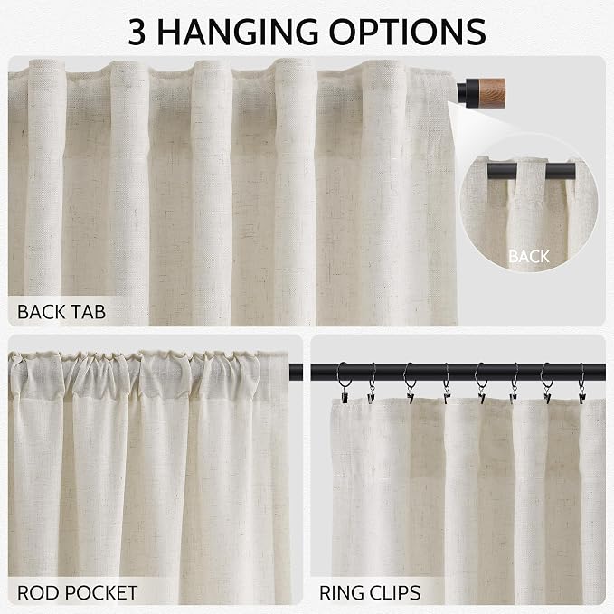Nanspring Mousse White Lnen Curtains 102 Inches Long - Image 2