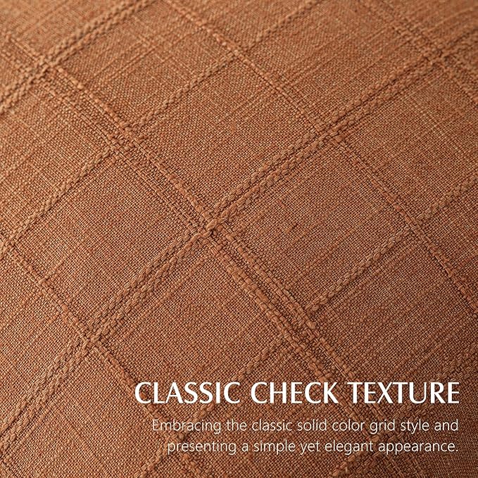 Foindtower Set of 2 Decorative Linen Check Throw Pillow Covers Neutral Farmhouse Lumbar Cushion Covers Modern Boho Home Decor for Sofa Chair Couch Bedroom Living Room Outdoor,12×20 Inch,Orange