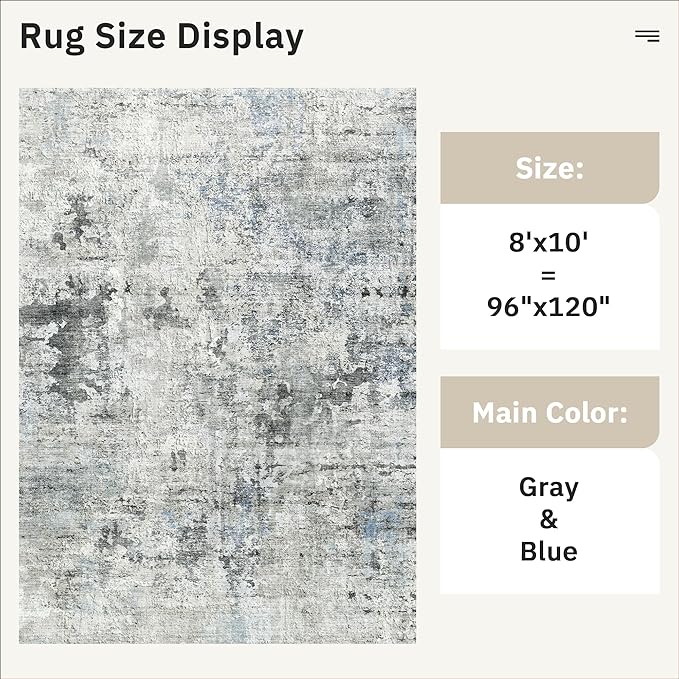 Abstract Rug 8x10 Large Living Room Rugs Neutral Modern Washable Area Rugs - Image 5