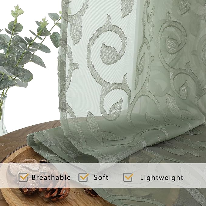 OWENIE Furman Extra Long Sheer Sage Green Curtains 96 inches Long - Image 5