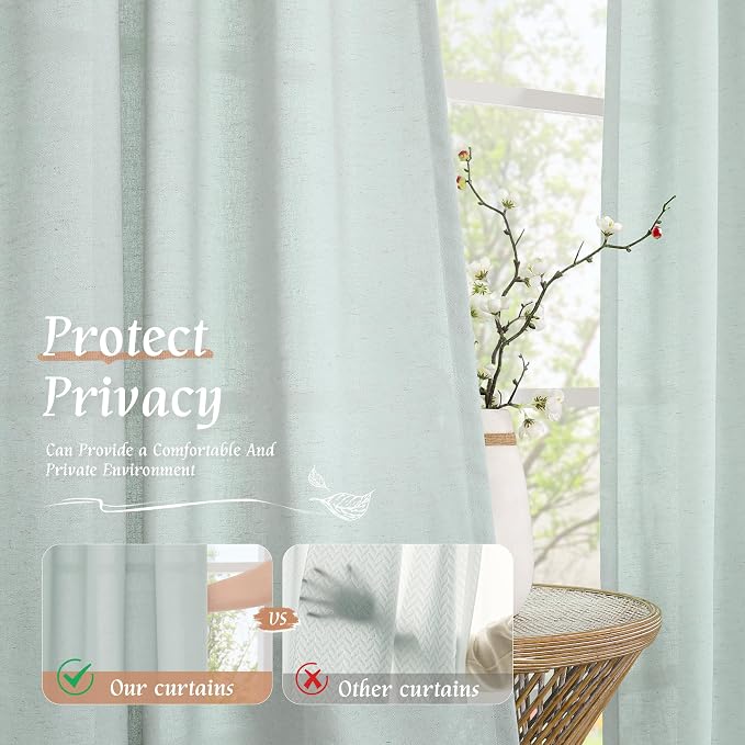 LAMIT Bedroom Linen Curtains 45 Inch Long, Light Filtering Neutral Window - Image 5