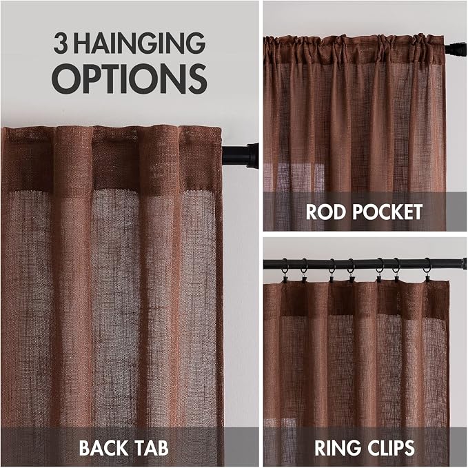 MIULEE Chocolate Brown Linen Curtains 63 Inch Length 2 Panels - Image 3