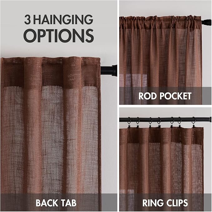 MIULEE Chocolate Brown Linen Curtains 54 Inch Length 2 Panels - Image 3