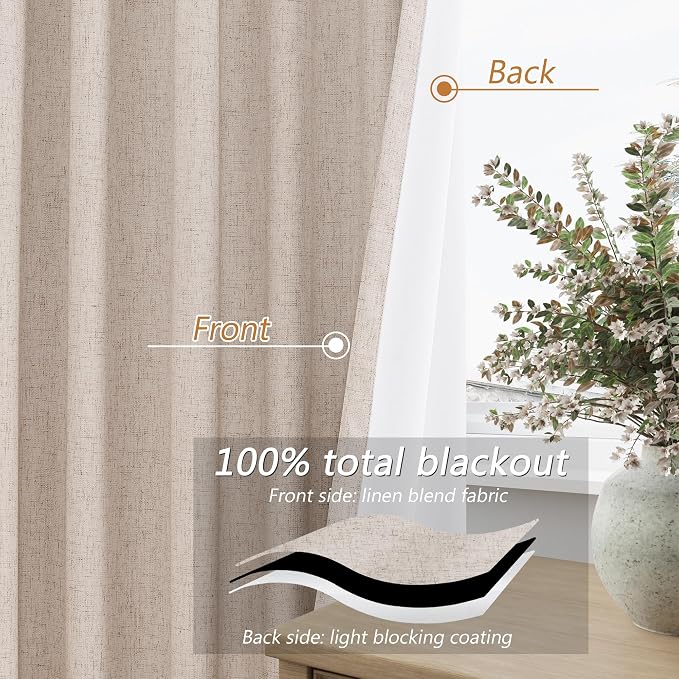 Guken Oatmeal 100% Blackout Curtains 96 Inch Length 2 Panels Set - Image 4