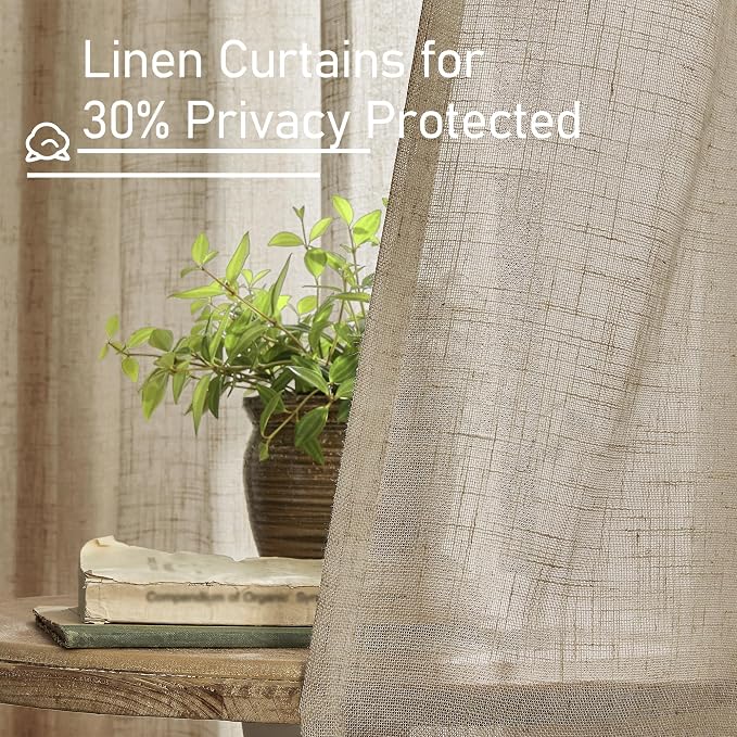 LAMIT Taupe Linen Curtains for Living Room 84 inch Length 2 Panels, Light - Image 5