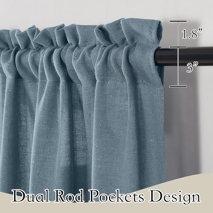 RYB HOME Bathroom Curtains Over Sink 36 inches Length, Linen Blend Semi Sheer - Image 2