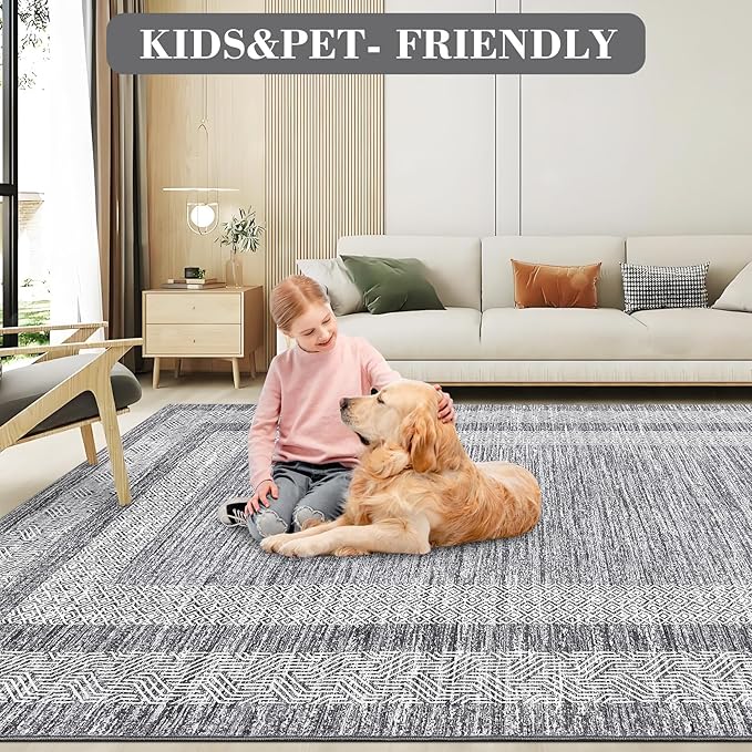 GarveeHome 6x9 Large Washable Area Rug Modern Bordered Rug Distressed Geometric - Image 6