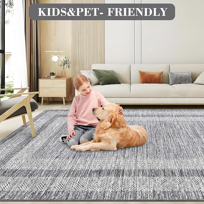 GarveeHome Modern Geometric Area Rug 4x6 Distressed Bordered Washable Non Slip - Image 7