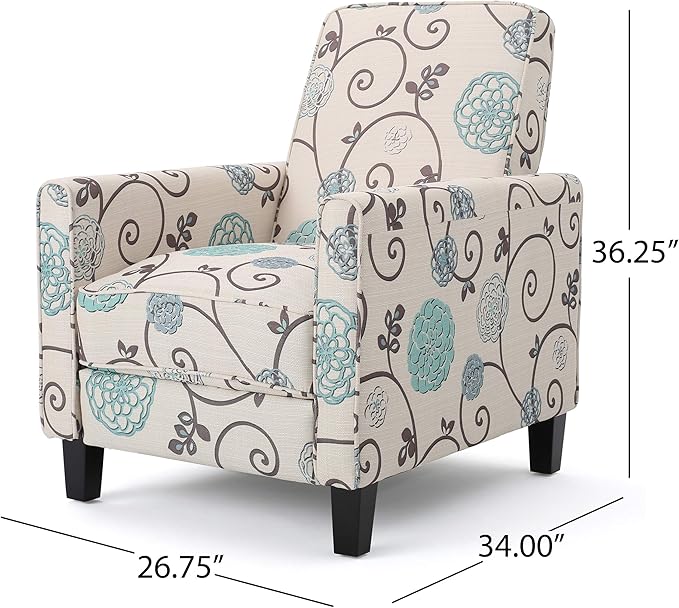 Christopher Knight Home Dufour White and Blue Floral Fabric Recliner 26.75D x 34W x 36.25H in