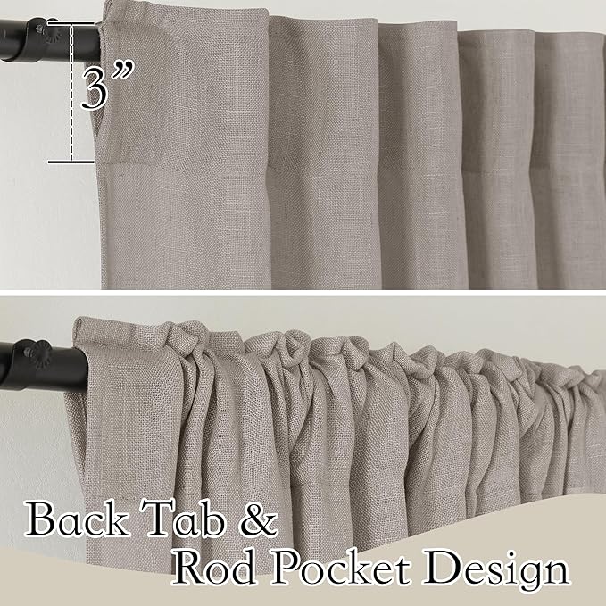 RYB HOME Linen Texture Sheer Curtains 90 inches, Rustic Style Solid Semi Sheer - Image 2