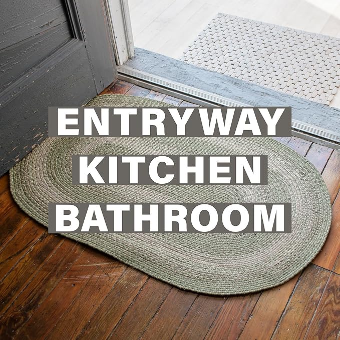 Grassland Sage Green Rug 20x30 – Jute Braided Rugs Country Style for Kitchen and Entryway