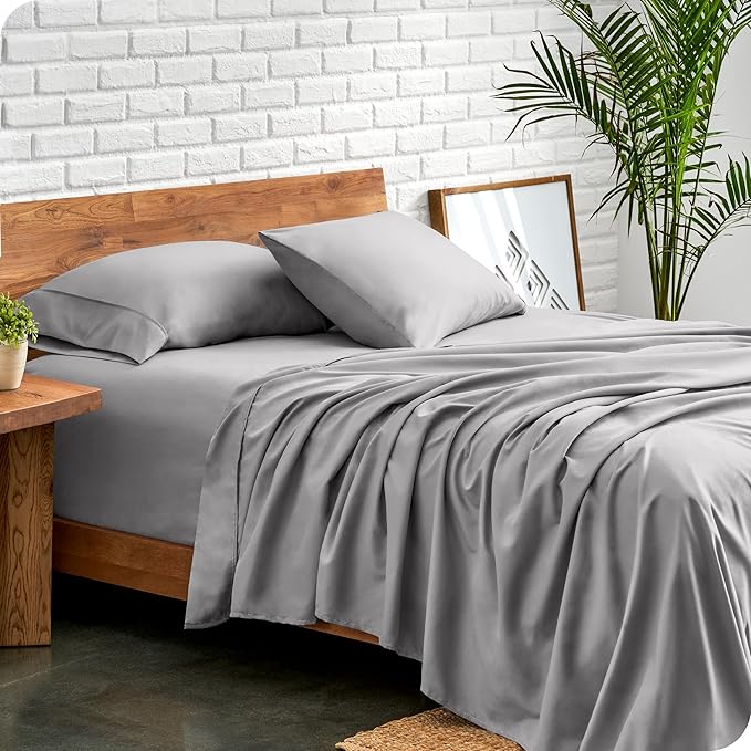 Bare Home Split King Sheet Set - 1800 Ultra-Soft Microfiber Bed Sheets - Double Brushed - Deep Pockets - Easy Fit - 5 Piece Set - Bed Sheets & Pillowcases (Split King, Light Grey)