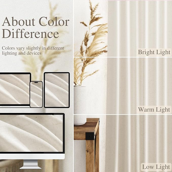 Modern Linen Curtains for Living Room 102 Inches Long Light Filtering Semi - Image 3