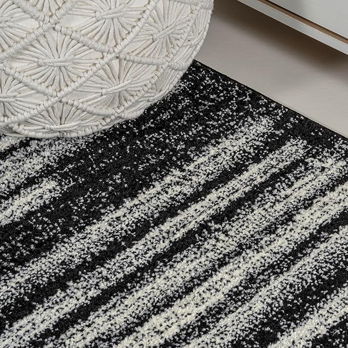 JONATHAN Y Khalil Modern Berber Stripe Black/Cream Indoor Area Rug, 4x6, Contemporary, Bohemian, Easy-Cleaning for Living Room, Bedroom, Kitchen, Pet Friendly, Non-Shedding (MOH207F-4)