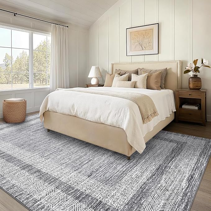 GarveeHome Modern Geometric Area Rug 4x6 Distressed Bordered Washable Non Slip - Image 2