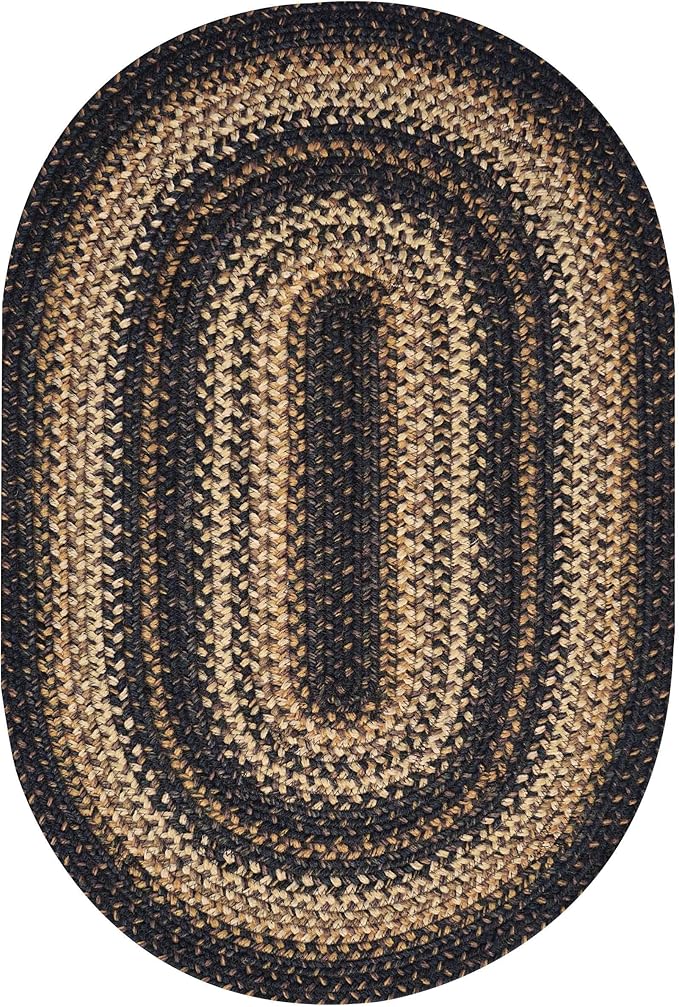 Homespice Kilimanjaro Black Jute Braided Oval Rug - 4x6' for Living, Bedroom & Dining Rooms. Pet-Friendly, Farmhouse, Rustic, Vintage, Boho Style