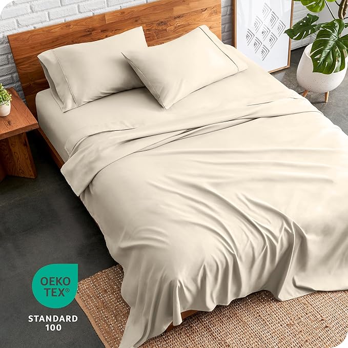 Bare Home Split Head Flex King Sheet Set - 1800 Ultra-Soft Microfiber Bed Sheets - Double Brushed - Deep Pockets - Easy Fit - 4 Piece Set - FlexTop King Bedding (Split Head Flex King, Sand)