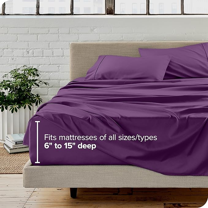 Bare Home Twin Sheet Set - 1800 Ultra-Soft Microfiber Twin Bed Sheets - Double Brushed - Deep Pockets - Easy Fit - Extra Soft - 3 Piece Set - Bedding Sheets & Pillowcases (Twin, Plum)
