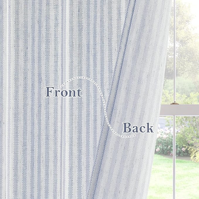 RYB HOME Striped Cafe Kitchen Curtains 24 inch Length, Linen Tickingstripe Tier - Image 7