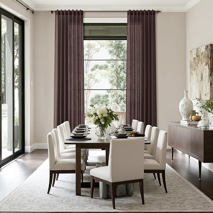Coffee Brown Linen Curtains for Living Room 105 Inches Long Light Filtering - Image 8
