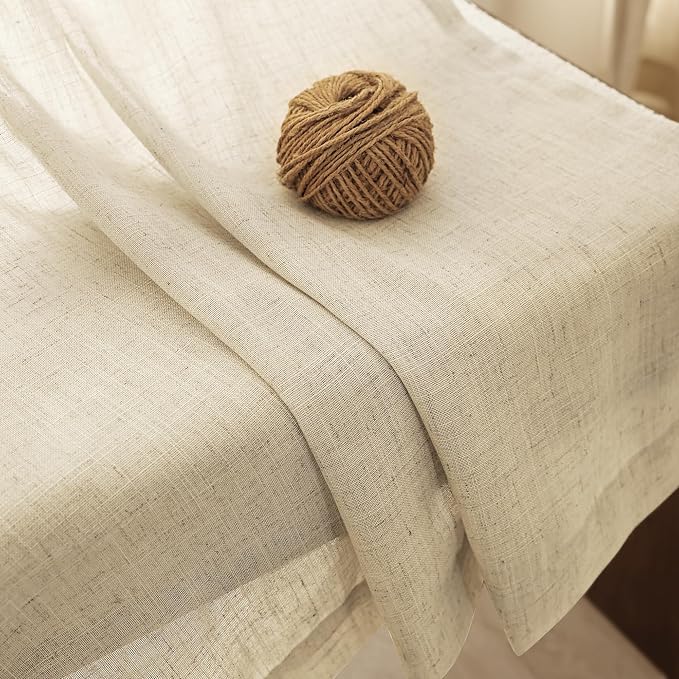 Faux Linen Beige Curtains 90 inches Long - Image 2