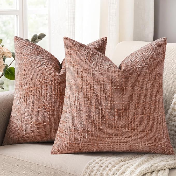 decorUhome Summer Pink Chenille Euro Sham Throw Pillow Covers 24x24 Set of 2 by decorUhome