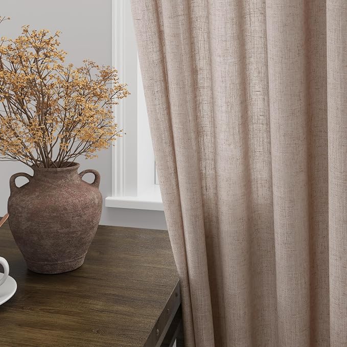 Extra Long Curtain 108 Inches Long 2 Panels Set Back Tab Oatmeal Linen Drapes - Image 2