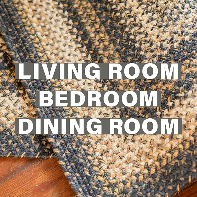 Homespice Kilimanjaro Jute Black Braided Area Rug 4x6' for Living Room, Bedroom and Dining Room. Pet Friendly. Decor Styles- Farmhouse Rug, Rustic, Vintage, Cottage, Primitive, Country, Boho Rug