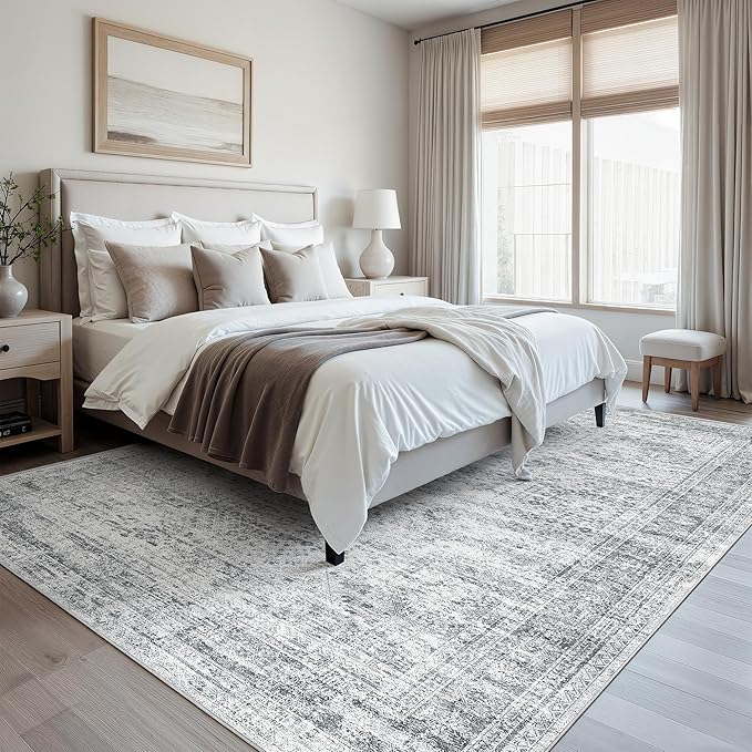 Area Rug 10x12 Vintage Washable Living Room Large Gray Carpet Non Slip Bedroom - Image 5