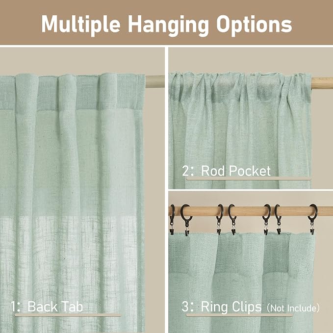 LAMIT 48 Inch Short Window Linen Curtains, Light Filtering Panels Back Tab and - Image 3