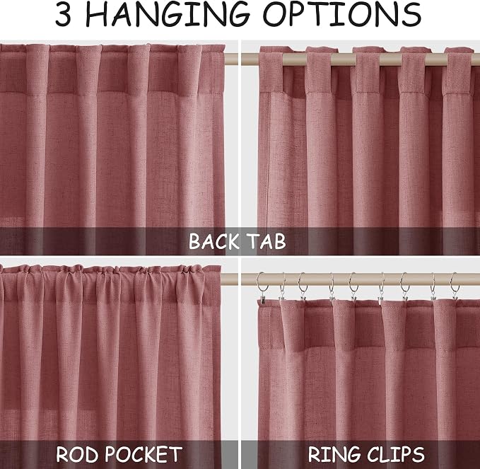 Canyon Rose Linen Curtains 84 Inch Length 2 Panels Set - Image 2