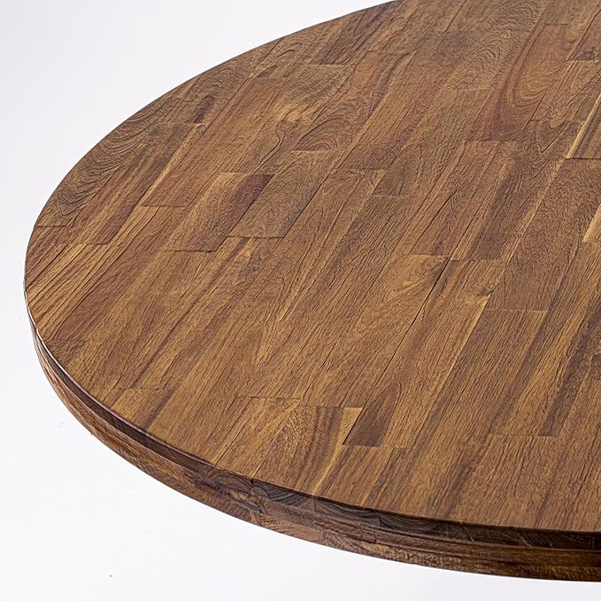 F57-0N-TP - Wooden Dining Table with Acacia Wood Round Tabletop, Antique Walnut Finish