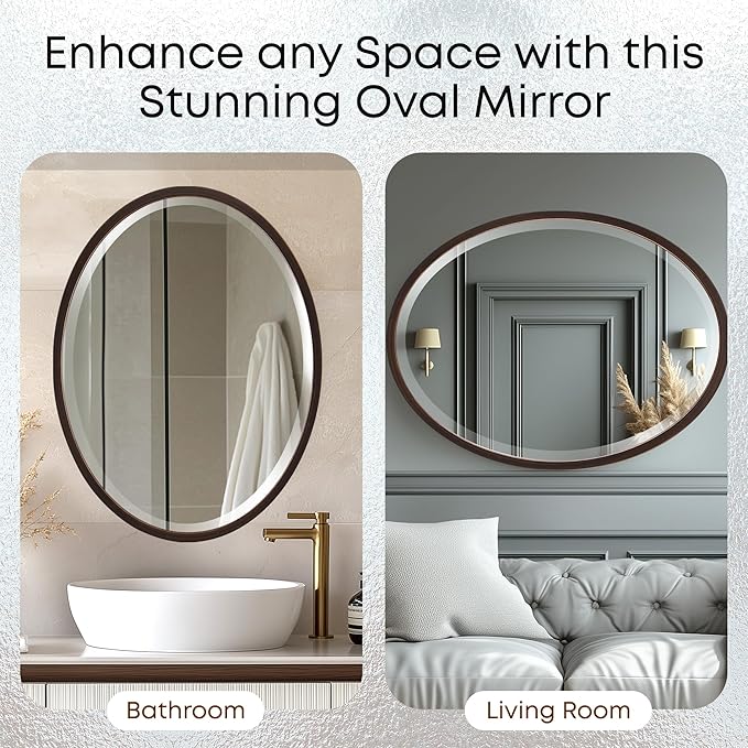 OVALCREST - Oval Wooden Beveled Wall Mirror for Home Decor, Bathroom, Vanity, Bedroom, Living Room, Hallway - London Style (Rubbed Bronze) 25.1 x 31.1