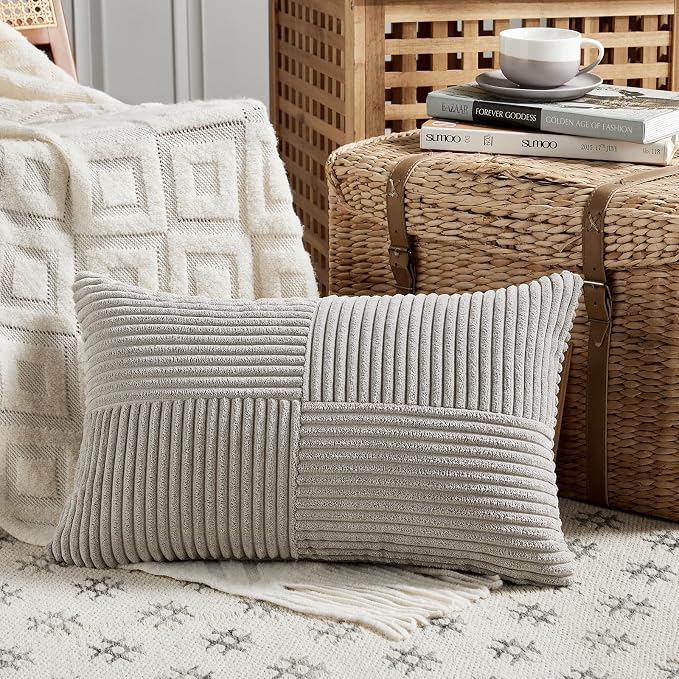 Fancy Homi 2 Packs Neutral Grey Lumbar Decorative Throw Pillow Covers 20x28 Inch - Image 2
